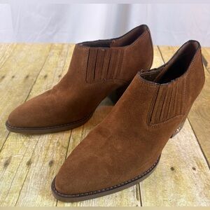 Coach Brown Suede Perri Ankle Booties 2.75” Heel
